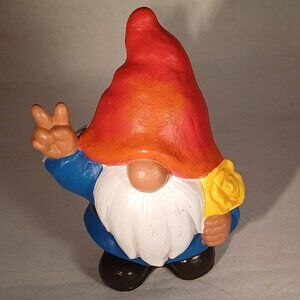 TWO LARGE Cute Faceless Gnome Garden Yard Art Peace Red Blue Black Yellow Flower
